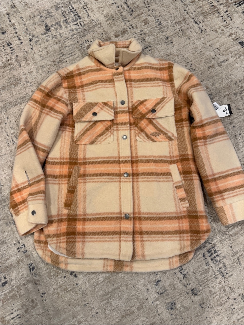 Rip Curl Plaid Fleece Shacket - Cream & Orange Tone